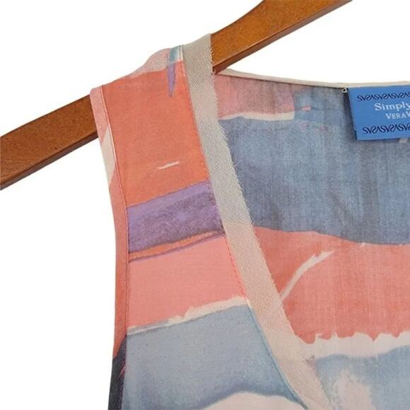 Simply Vera Sleeveless‎ Asymmetric Watercolor Print Blouse Woman Size M Peach - Picture 3 of 10